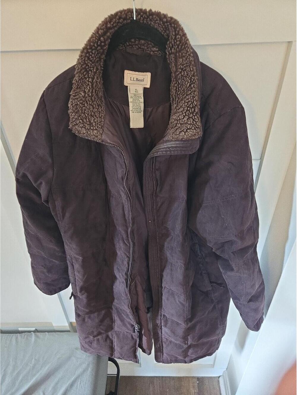 L.L.Bean Goose Down Quilted Parka with Faux Fur Trim Collar Size XL